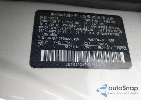 2021 Nissan Rogue Sport Sl Awd Xtronic Cvt z USA, uszkodzony, nr VIN JN1BJ1CW1MW663420